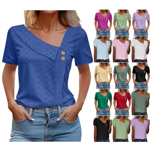 AACH verkaufsstand Bluse Damen Sommer Kurzarm Oberteil Elegant Tshirt Leicht Sommerblusen Casual Blusenshirt Tunika Hohl Stretchy Kurzarmshirt Einfarbig Modische Oberteile