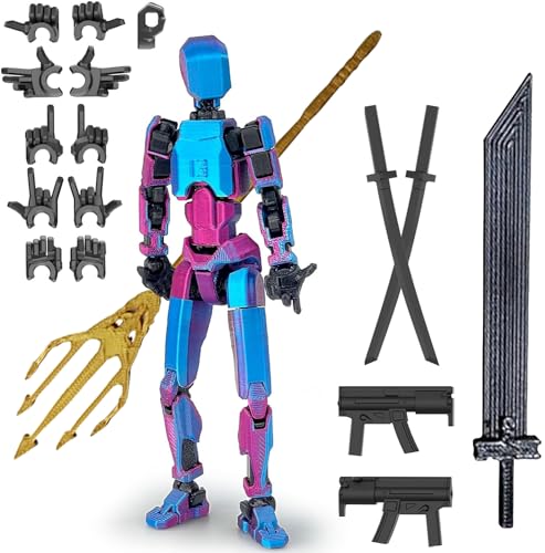 PKKP T13 Action Figure Bereits Montiert, 3D-Druck Von Beweglichen Figuren, Titan 13 Actionfigur mit 6 Waffen 6 Paar Hände, Lucky 13 Roboter-Actionfigur, Action Figures Desktop-Dekorationen (Laserlila)