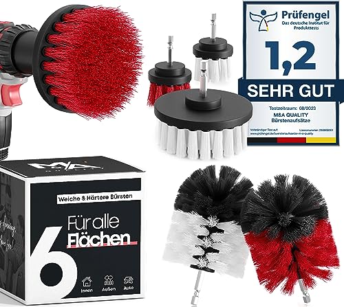 Bürstenaufsatz Akkuschrauber [Weiche und Harte Bürsten] Reinigt das Auto, Polster, Felgen, Bad blitzschnell - Reinigungsbürste Bohrmaschine - Felgenbürste, Polsterbürste Auto, Drill Brush Set