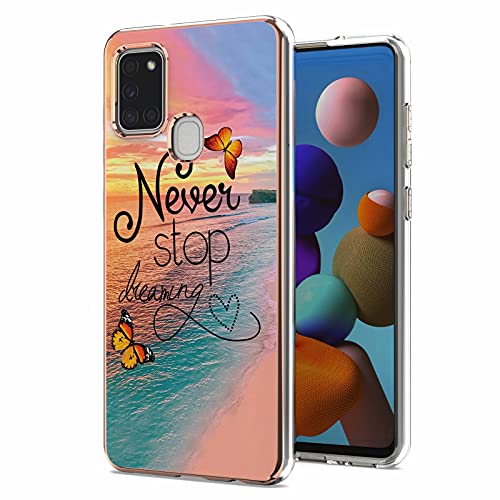 Miagon Hülle Handyhülle für Samsung Galaxy A21S,Slim Dünn Schale Marmor Serie Cover TPU Bumper Kratzfest Schutzhülle Hülle,Schmetterling