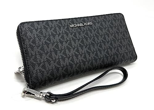 Michael Michael Kors Jet-Set Reise-Geldbörse mit Handgelenk, Schwarz, Signature Mk Black, Large