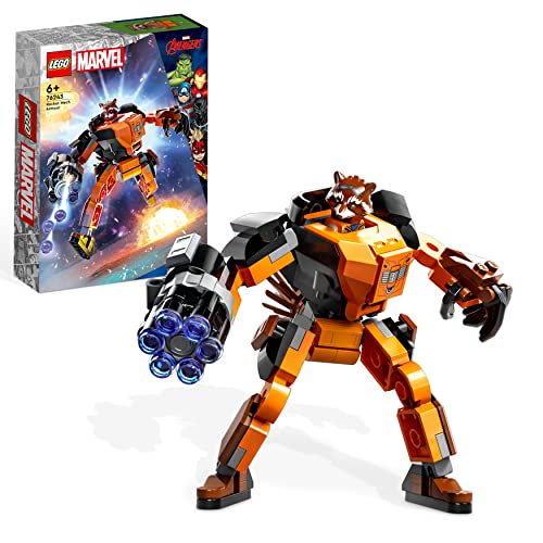 LEGO Marvel Rocket Mech, Spielzeug-Action-Figur des Waschbär Avengers aus Guardians of The Galaxy mit Sammelfiguren für Kinder ab 6 Jahren 76243