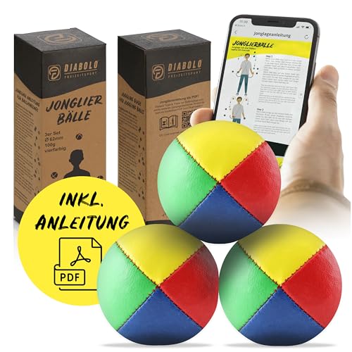 Diabolo Freizeitsport Jonglierbälle 3er Set, 62mm Jonglierball mit nachhaltiger Vogelhirse, wasserabweisendes Kunstleder, ideal für Kinder & Anfänger