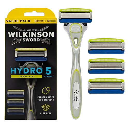 WILKINSON SWORD - Hydro 5 Rasierer für Männer | Feuchtigkeitsspendendes Gel und umklappbarer Trimmer | Rasierer + 4 Rasierklingen