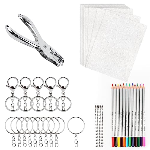 MXTIMWAN 53 Stück Schrumpffolien Set, Schrumpffolie zum Basteln mit 20 Blank Schrumpffolie, Schlüsselbundzubehör, Buntstifte, Locher, Schrumpffolie Set für Kinder, DIY Handwerk Dekorationen