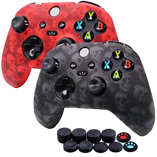 Jusy [2 Stück] Silikon Hülle für Xbox Series X/S Controller, Anti-Rutsch Anti-Schweiß Controller Hülle Skin Case x 2 mit FPS PRO Thumbsticks Thumb Grips Aufsätze x 10 (Schwarz+Grün)