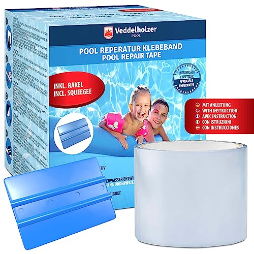 Veddelholzer Pool Reparaturset wasserdichtes unterwasser Klebeband 10 cm x 150 cm Transparentes Abdichtband, Flex Tape, Flickzeug zum Abdichten von Swimmingpool für alle Pooloberflächen