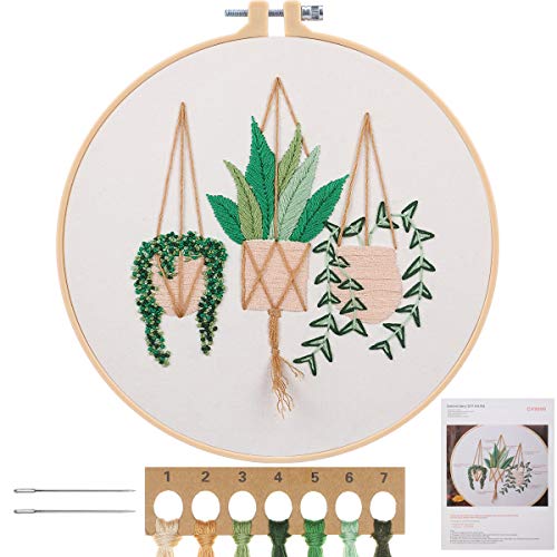 MWOOT Stickerei Starter Kit,Handgemachte Kreuzstich Set,DIY Cross Stitch Embroidery Starter Kit für Anfänger Erwachsene DIY Nähen Handwerk Kunst (Pflanzen Blumen),Weiß