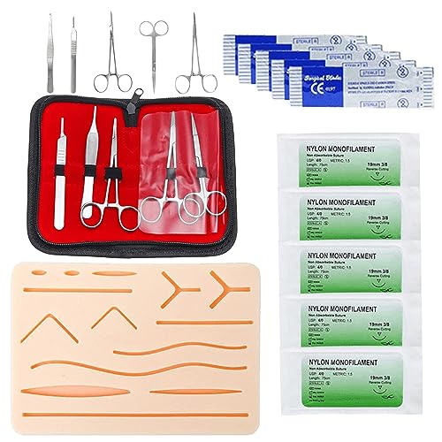 Chirurgisches Nahtset: Nahtmaterial Chirurgie, Suture Practice Kit, Wundnaht Übungsset, Silikon-Nähkissen mit Werkzeugsatz,Nahtübungsset Chirurgisches Nahtset Geschenk für Medizinstudenten,Tierärzte