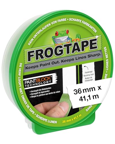 FROGTAPE Abklebeband – Malerkreppband mit Paint-Block Technologie – Kreppband für saubere Kanten beim Streichen & Lackieren – 36mm x 41m Grün