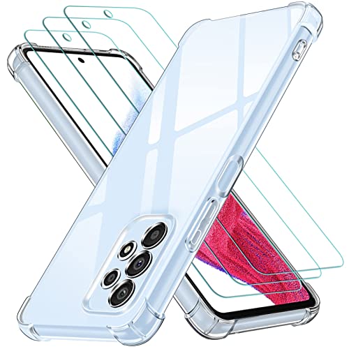 ivoler Klar Hülle für Samsung Galaxy A53 5G mit 3 Stück Panzer Schutz Glas, Dünne Weiche TPU Silikon Transparent Stoßfest Schutzhülle Durchsichtige Kratzfest Handyhülle Case