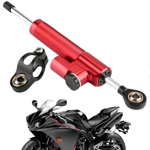 Motorrad Lenkungsdämpfer, Lenkungsdämpfer Stabilisator, Universal Lenkungsdämpferstabilisator aus Aluminiumlegierung Dämpfer Stabilisator Linear umgekehrt mit Montagehalterung(rot+schwarz)