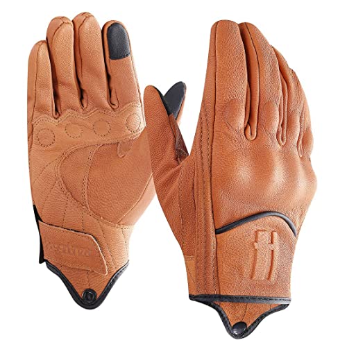 Harssidanzar Motorradhandschuhe,Herren Touchscreen Motorrad Handschuhe Leder für Motorradrennen,Mountainbike,Motorcross, Bräunen,Größe XL