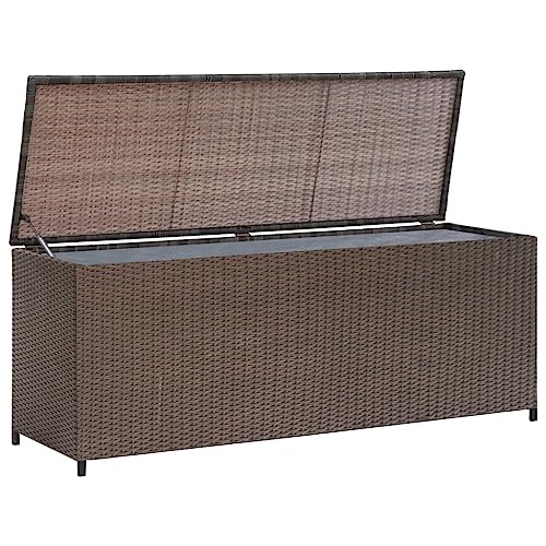 vidaXL Aufbewahrungstruhe Poly Rattan Braun Auflagenbox Gartentruhe Kissenbox