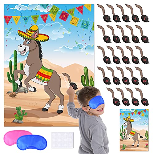 KUUQA Pin the Tail on the Donkey Party Game, mexikanische Donkey Party Supplies, Birthday Party Decorations, Mexican Fiesta Party Decorations