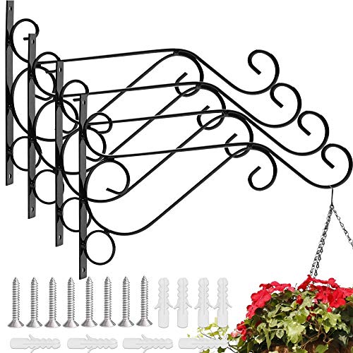 EMAGEREN 4 Stück Blumenampelhalter Eisen Wandhaken 26cm Blumenampel Pflanzen Halterung Hängend Wandhalter Blumentopf Wandhalterung Schwarz Blumenhalter Korbhalterung Wand Blumenhaken für Pflanztöpfe