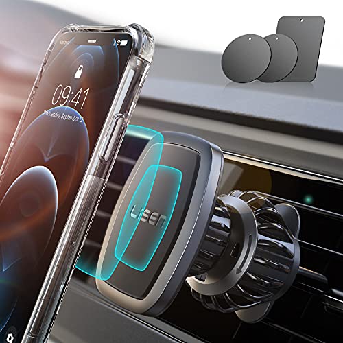 LISEN Handyhalterung Auto Magnet 2022 Upgraded Clamp Handyhalter Auto Zubehör Lüftung KFZ Handy Halterung mit 6 Starke Magnet 3 Metallplatte, Kompatibel für iPhone Samsung Huawei Smartphone