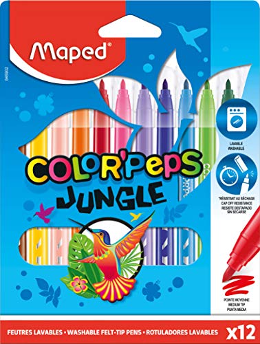 Maped - Filzstifte/Fasermaler COLOR'PEPS JUNGLE mit mittlerer Spitze - 12x Stifte, sortiert