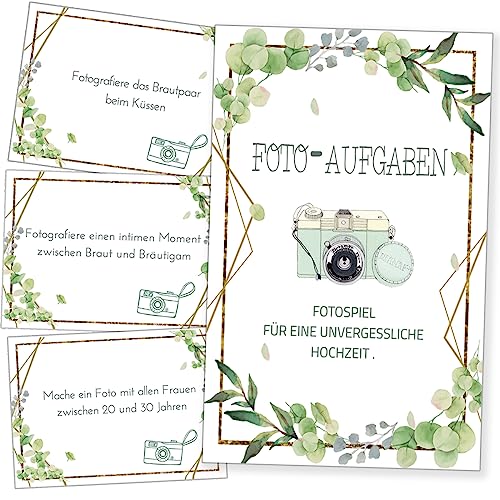 Fotoaufgaben Hochzeit - Interaktives Hochzeitsspiel mit 100+5 Fotoaufgaben - fotospiel hochzeit,hochzeitsspiele für gäste- Perfekt für Hochzeitsfotos & Fotobox accessoires hochzeit Hochzeitsdeko (a)