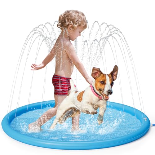 pecute Sprinkler Wasser-Spielmatte Splash(100 * 100 * 10cm), Sprinkler für Hunde Spritz wasserspiel Matte, Splash Pad mit rutschfeste einstellbare Wasserhöhe Blau,S