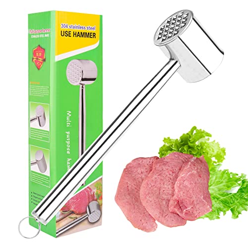 UKOFEW Fleischklopfer Edelstahl，Fleischhammer，knoblauchpresse wippe，Doppelseitiger Schnitzelklopfer ideal für Schnitzel, Koteletts, Steaks，Rindfleisch，Huhn, Schwein, Spülmaschinengeeignet