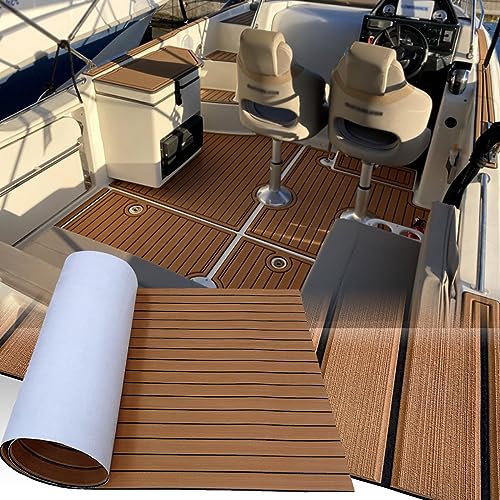 Hzkaicun Eva Schaum Boot 240x112cm, Teakholz Eva Schaum Bodenbelag, Selbstklebende Deck Teppich, Yachtboden rutschfeste Matte für Boote Yachten Schiffsdecks Schnellboote