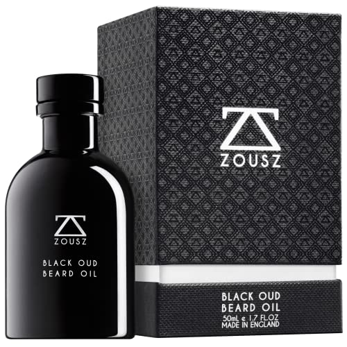 ZOUSZ Bartöl - Duftende Pflegeformel aus schwarzem Oud-Holz mit natürlichen Avocado-, Argan-, Macadamia-Ölen - Nicht-fettendes Bartpflege-Öl - Vegan-freundliches Geschenk für Männer - 50mL