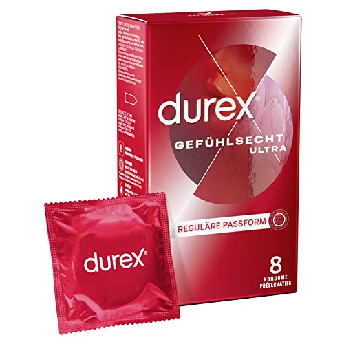 Durex Gefühlsecht Ultra Kondome – Extra dünne Spitze & mit Silikongleitgel befeuchtet – 8er Pack (1 x 8 Stück)