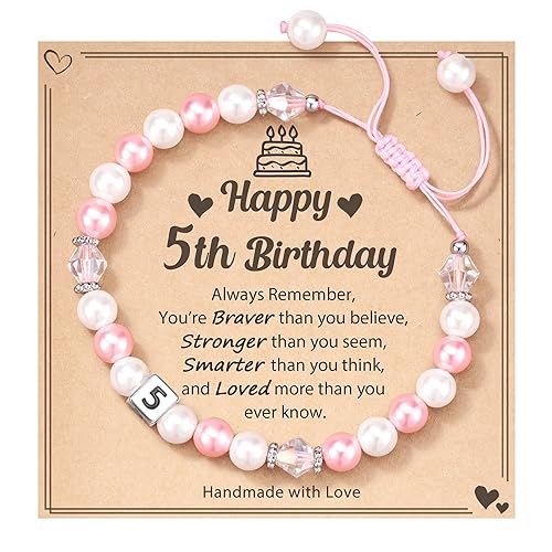 POWWA Geschenk Mädchen 5 Jahre, Geschenk 5 Jahre Mädchen Geburtstag Armband Mädchen Personalisiert für 5 Jährige Mädchen 5 Year Old Girl Birthday Gifts