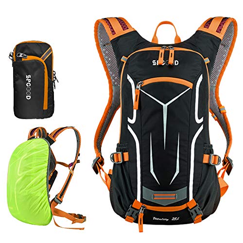 SPGOOD Fahrradrucksack 20L/25L/30L (9 Farben)-Wasserdichter Ultraleicht-für Damen & Herren Multifunktionaler-mit Regenschutzkappe/Helmabdeckung Rucksäcke MTB Mountainbike (Orangeschwarz, 25L)