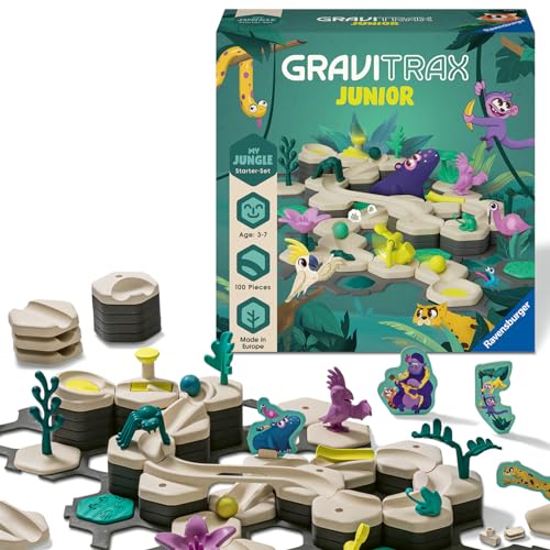 Ravensburger GraviTrax Junior Starter-Set L Jungle -Erweiterbare Kugelbahn für Kinder, Murmelbahn überwiegend aus nachwachsenden Rohstoffen mit Lernspielzeug & Konstruktionsspielzeug ab 3 Jahren