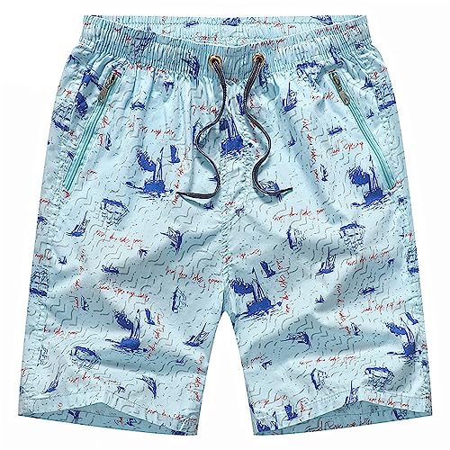 QWUVEDS Herren-Cargo-Shorts für Frühling Sommer, Straße, Freizeit, Sport, mehrere Taschen, Kordelzug, Stretch-Taille, Farbe Pionier Shorts Herren (Sky Blue, XL)