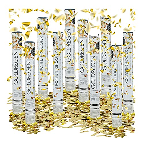 Relaxdays 10 x Party Popper 40 cm im Konfettikanonen Set, Konfetti Bombe für Hochzeit und Geburtstag, Konfetti Shooter 6-8 m Effekthöhe, Gold metallic