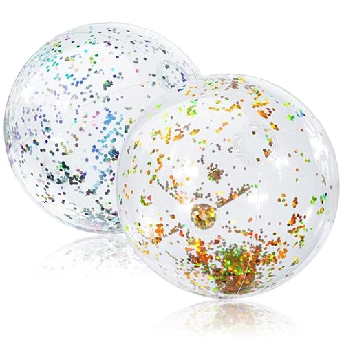 flintronic Aufblasbare Glitter Wasserbälle, Strandball in 38cm Durchmesser, 2 Stück Beachball, Schwimmbad Party Ball für Sommeraktivitäten im Freien, Wasserspiele, Schwimmbad-Strandparty