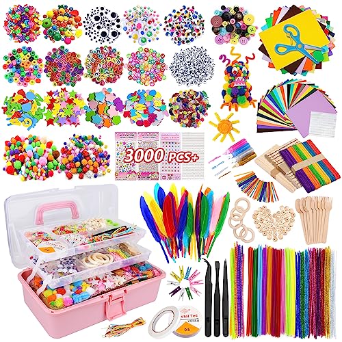 YUTUY Bastelset Kinder,3000+ DIY Basteln Bastelkoffer,DIY Kunsthandwerk Bastelkoffer Bastelbedarf Art Craft Kits, Bastelbedarf für Kinder,Geburtstagsgeschenk Bastelbox für Kinder Mädchen Jungen