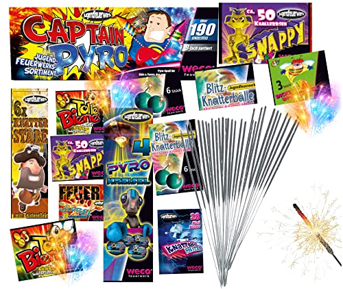 TK Gruppe Timo Klingler Happy Sparks® XXL Set 190 Teile Captain Pyro mit Wunderkerzen & Knallerbsen UVM für Partys für Jugendlichen & Kinder 2024