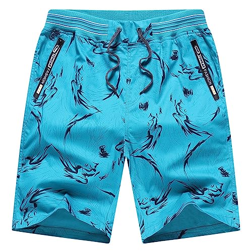 QWUVEDS Herren-Cargo-Shorts für Frühling Sommer, Straße, Freizeit, Sport, mehrere Taschen, Kordelzug, Stretch-Taille, Farbe Herren Shorts Business (Sky Blue, XXXXL)