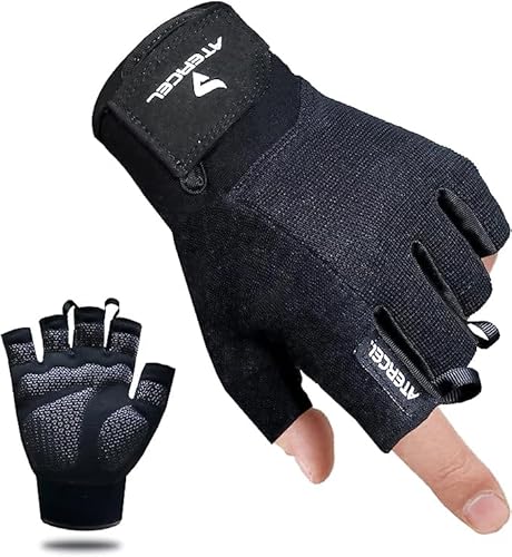 ATERCEL Fitness Handschuhe, Trainingshandschuhe für Crossfit, Bodybuilding, Radsport, Gym, Krafttraining, Sporthandschuhe für Damen und Herren(Schwarz, L)