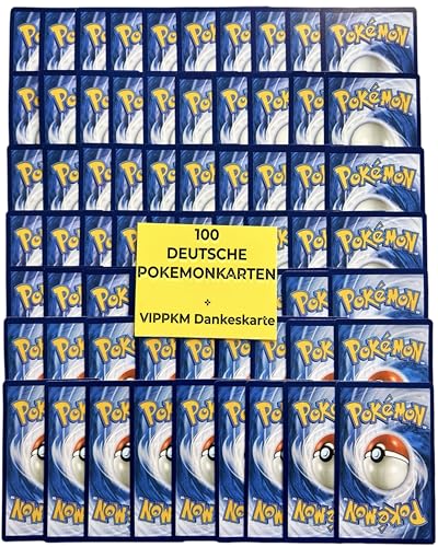 Pokemon Karten original Paket mit 100 verschiedenen Pokemon Karten deutsch - Pokemon Sammelkarten Set mit Holo Pokémon Karten plus VIPPKM® Dankeskarte kompatibel mit pokemon Karten Gold original