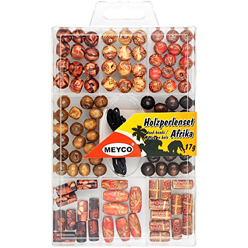 Holzperlen-Set Afrika, 17 Gramm. - gemusterte Holzperlen - Fädeln, Basteln mit Kindern