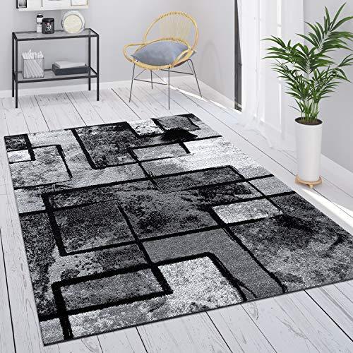 Paco Home Teppich Wohnzimmer Grau Vintage Kurzflor Schlafzimmer Geometrisches Design Modern, Grösse:80x150 cm, Farbe:Grau