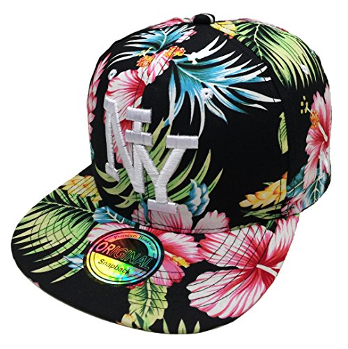 JameStyle26 Snapback NY USA Summer Hawaiian Cap Starter Baseball Cap Trucker Cap Kult Unisex Baseball - Schwarz - Einheitsgröße