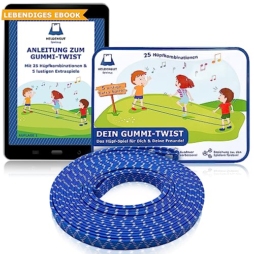 HELDENGUT® Gummitwist Mädchen [inkl. 30 Hüpf-Spiele] - Tolles Outdoor Spiel für Kinder als Gartenspielzeug & zum Schulanfang in der Schultüte als Mädchen Geschenk 7 Jahre oder 5, 6, 8, 9 Jahre