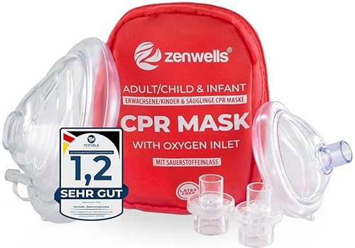 CPR Beatmungsmaske Erste Hilfe Set für Erwachsene/Kinder und Säuglinge - Pocket Maske in Soft Case (rot) mit Eigenventil und Sauerstoffeinlass