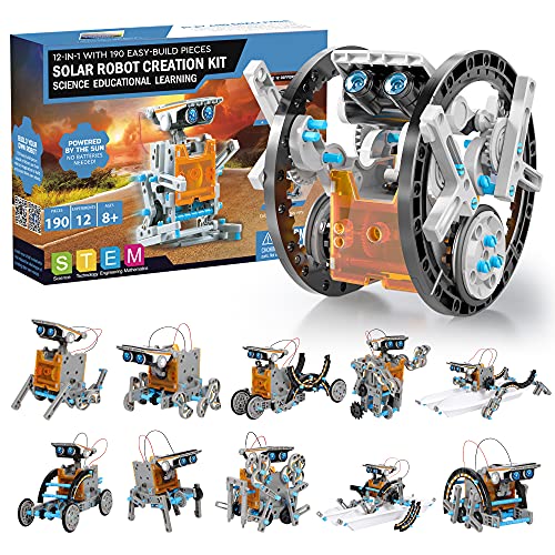 Solar Roboter Bausatz Kinder STEM Experimente 190 Stücke Lernspielzeug Geschenke, 12-IN-1 Solarenergie Kits für Jungen ab 8 9 10 11 12 Jahre Geschenke