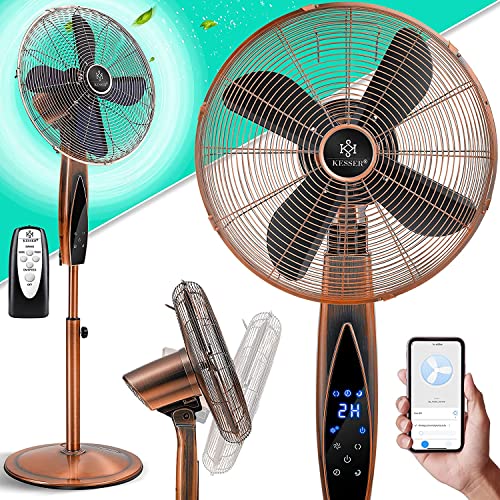 KESSER® Standventilator Metall mit Fernbedienung APP Funktion WiFi, Timer Standlüfter - Oszillationsfunktion 80 Grad, 55W – 3 Geschwindigkeitsstufen, höhenverstellbarer Ventilator Standfuß Copper