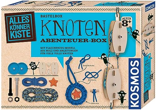 Kosmos 604325 AllesKönnerKiste Knoten Abenteuer-Box, DIY-Bastelset für Jungen und Mädchen ab 8 Jahren, mit Flaschenzug-Modell & Anleitungen für viele Knoten