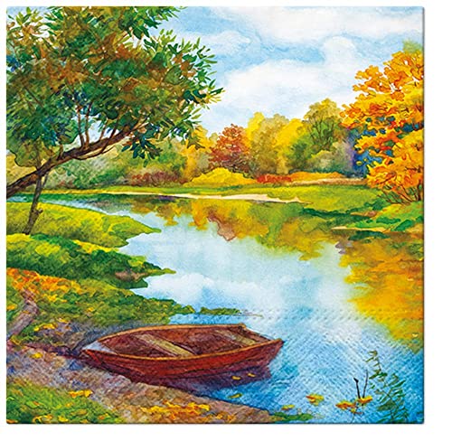 20 Servietten Boot im See | Park | Natur | Frühling | Sommer | Urlaub | Herbst | Herbstdeko | Tischdeko 33x33cm