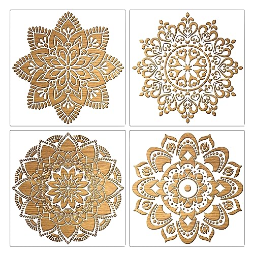 4 Stück Groß Mandala Schablonen Stencils Set, Wiederverwendbares DIY Malerei Vorlage Zubehör, Blume Handwerk Schablone zum Malen an der Wand Boden Fliese Kissen Dekoration (30x30CM)