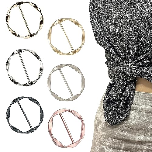 SURALIN 6 Stück Damen Metall T Shirt Clip Schnalle Schal Ringschnalle Kleidungs Eckknopf Metall runder Kreis Clip Schnalle Kleidungsring Wickelhalter